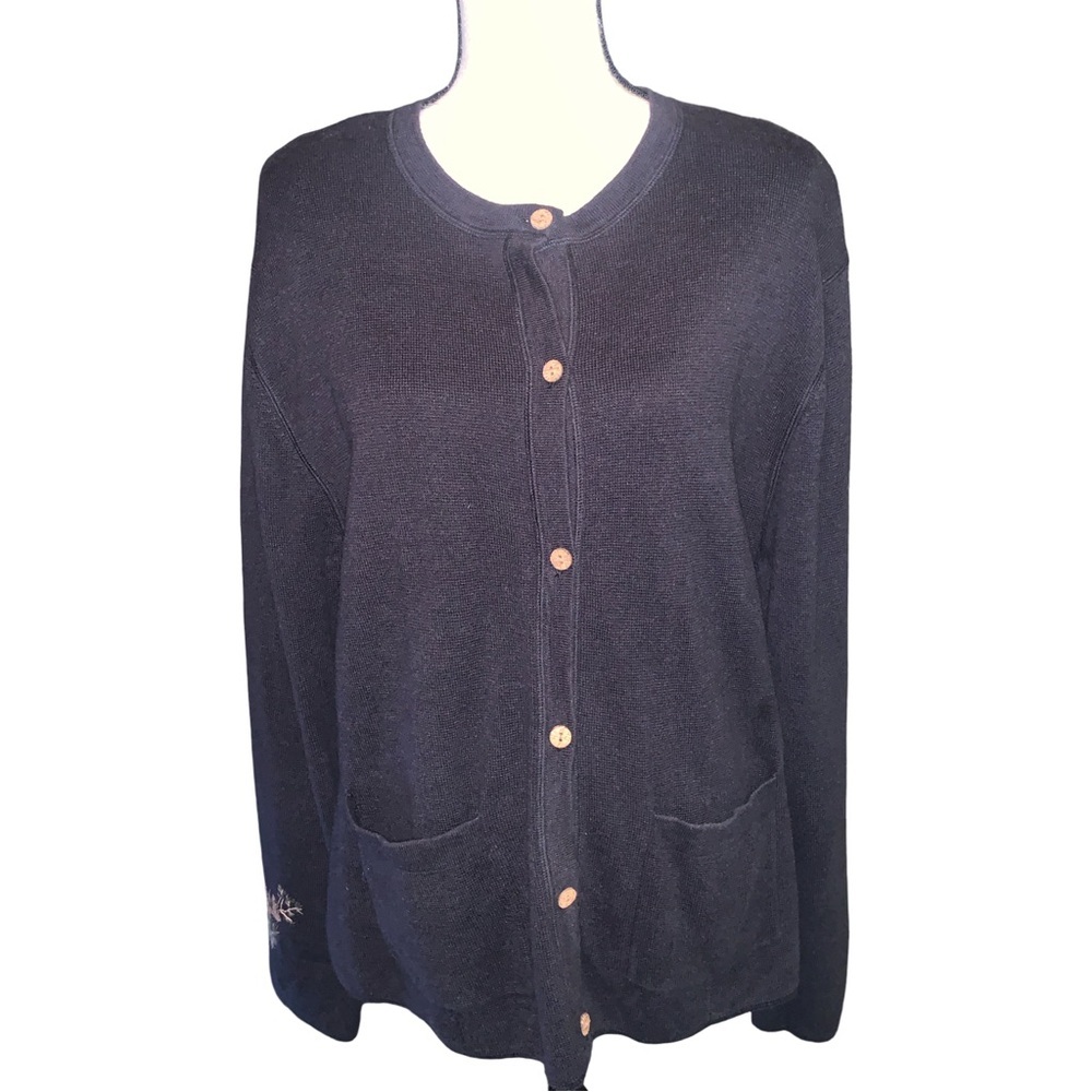 Vintage Woolrich Sweater Womens XL Black Holly And Pine Holiday Embroidered - Picture 2 of 7